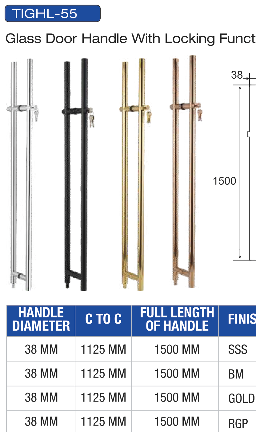 Glass Door Handle With Locking Functions